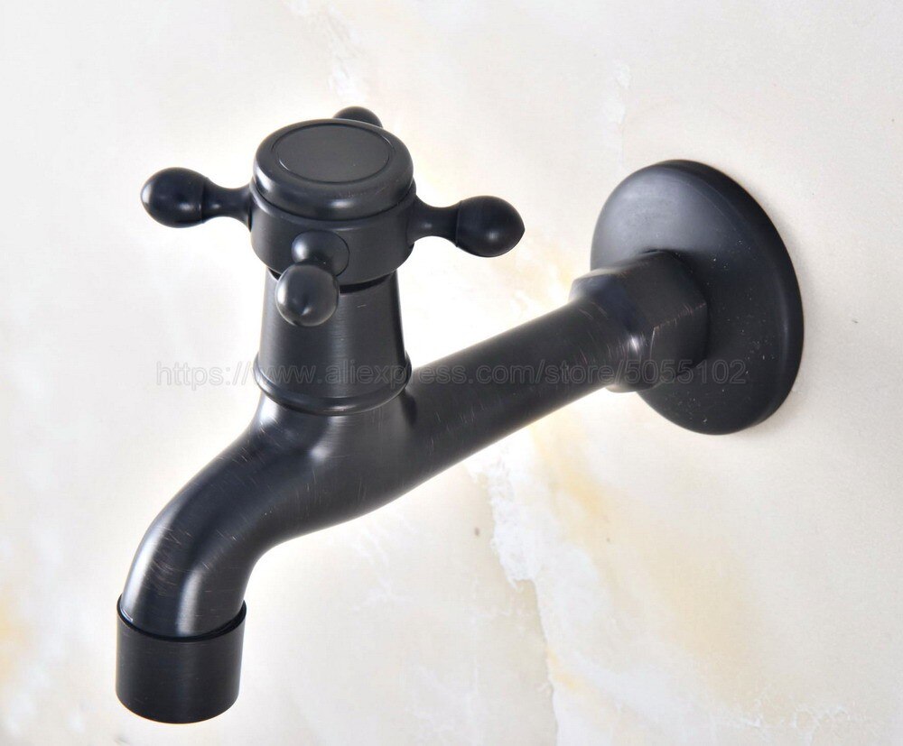 Zwarte Olie Gewreven Messing Cross Handvat Muurbevestiging Mop Zwembad Water Tap Kraan Enkel Handvat Koud Water Kraan zav346