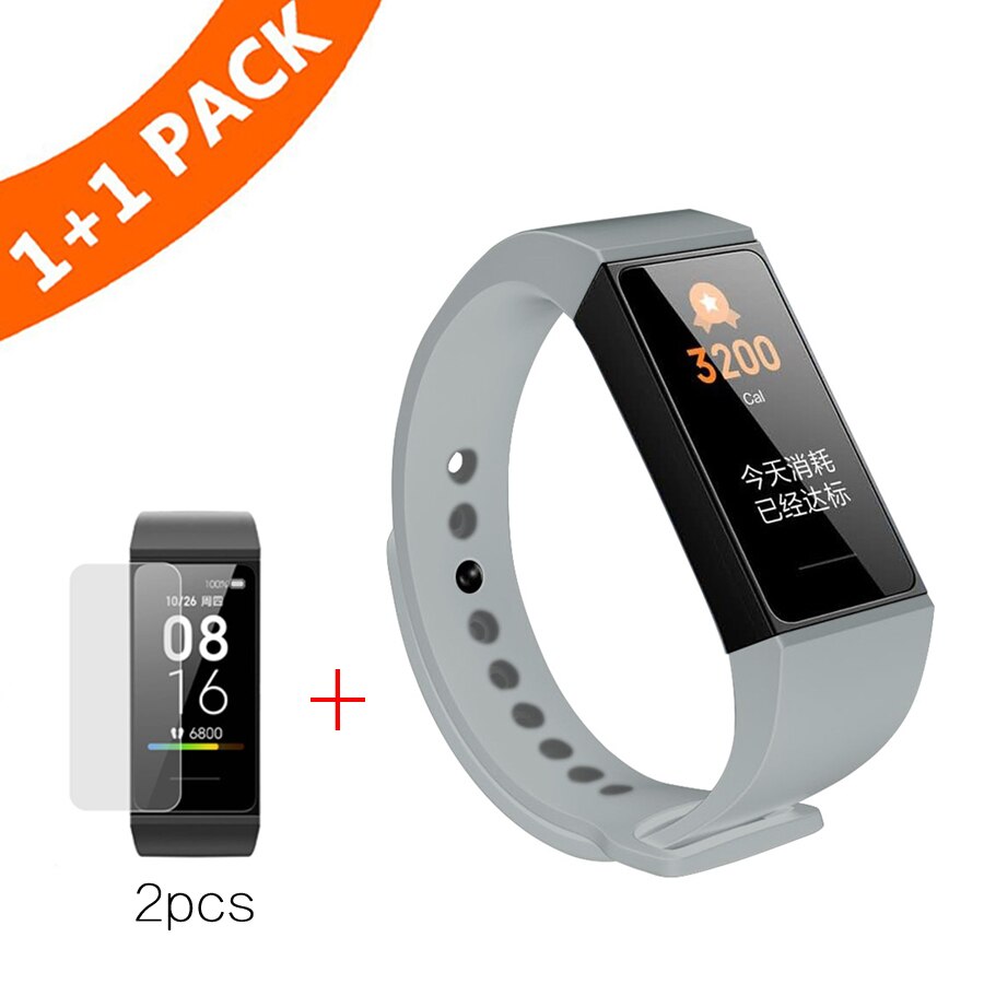 Pulsera para Xiaomi Redmi Band, correa de silicona para pulsera inteligente Redmi Band con Protector de pantalla: Gris