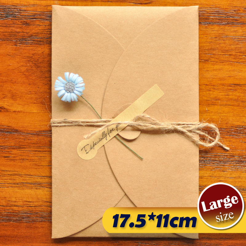 12 stk bryllupsblomst invitasjonskort kraftpapir konvolutt tørket blomsterlomme invitasjoner til fest og bryllup: Stor -c2-12 stk