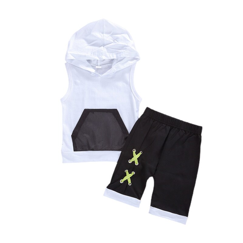 1-6Y verano bebé Infante niños bolsillo sólido sin mangas con capucha Tops pantalones cortos conjuntos de ropa 2 uds