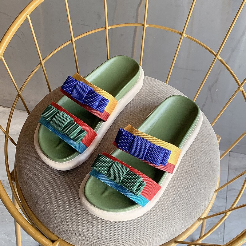 Fujin zomerslippers voor dames, casual massage, duurzame slippers, strandsandalen, damessandalen met sleehak, gestreepte dameskamerslippers