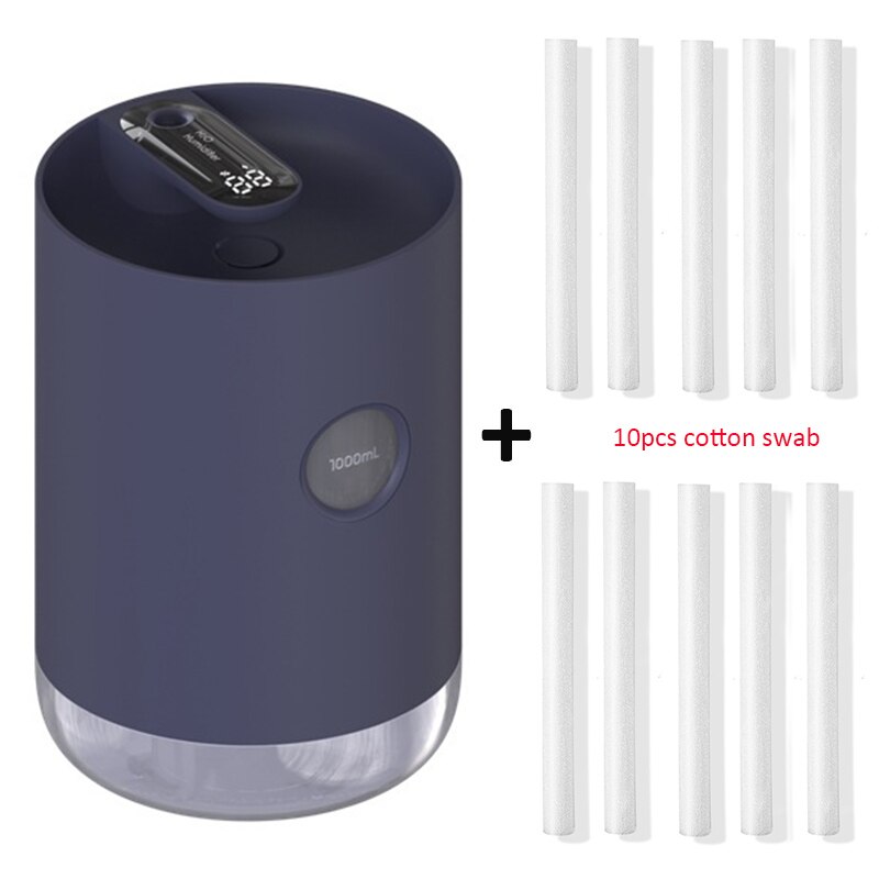Huis Luchtbevochtiger 1L 3000 Mah Draagbare Draadloze Usb Aroma Water Mist Diffuser Batterij Life Show Aromatherapie Humidificador: Blue and 10 filters