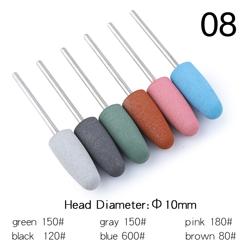 6Pcs Rubber Silicon Nail Boren Set Frezen Voor Manicure Pedicure Elektrische Polijstmachine Sterke Nagel Boormachine Gereedschap: 8