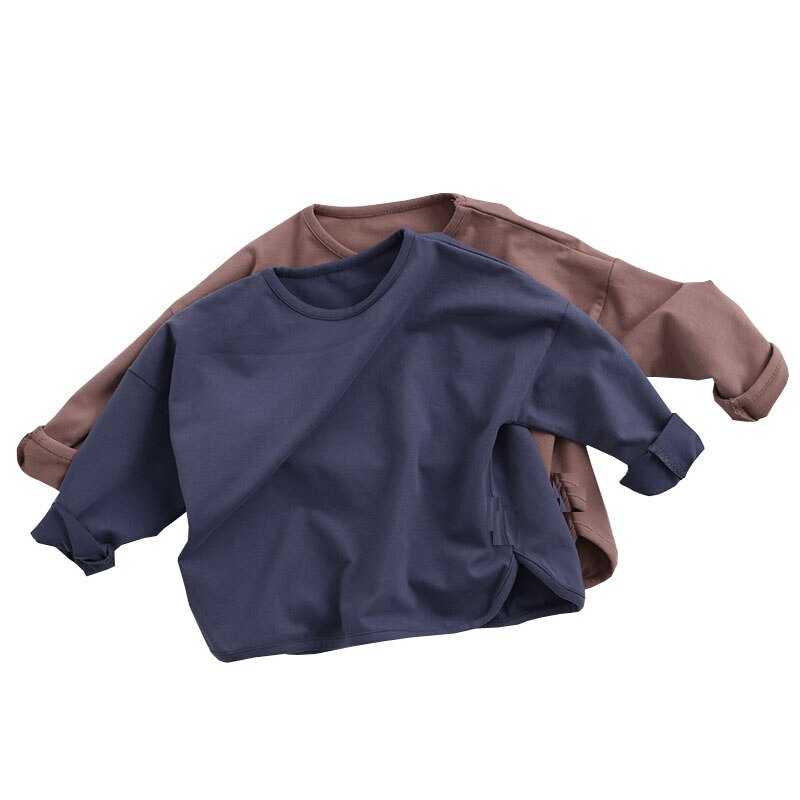 Bebis flickor t-shirt höst barn toppar kläder barn t-shirts för små barn pojkar långärmad t-shirt solid bomull