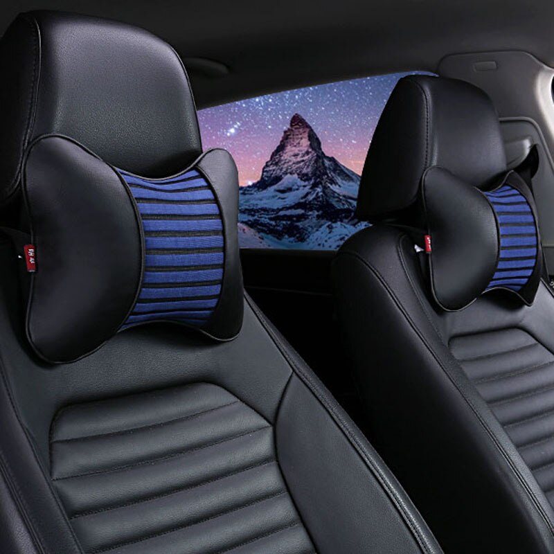 Coussin repose-tête de voiture 2 pièces, repose-nuque, oreiller de voyage, soulage la Fatigue, oreiller médical pour conducteur en coton Pp: Bleu