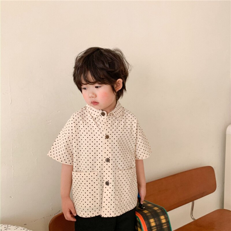 Zomer Jongens En Meisjes Dot Korte Mouwen Unisex Kinderen Losse Casual Tops 2-6Y: Beige / 5T