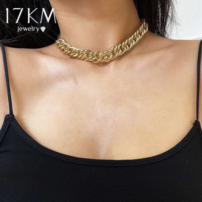 Cuban Gold Thick Chain Choker Necklace For Women Men Trendy Hip Hop Big Chunky Short Chain Choker Necklaces Jewelry