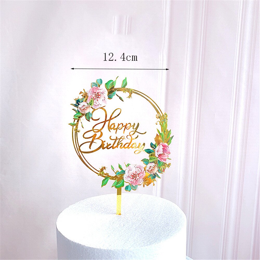 Fargerike rose blomster gratulerer med dagen akryl kake topper måke bursdag kake toppers dekor til bryllup bursdagsfest kake dekora: 8