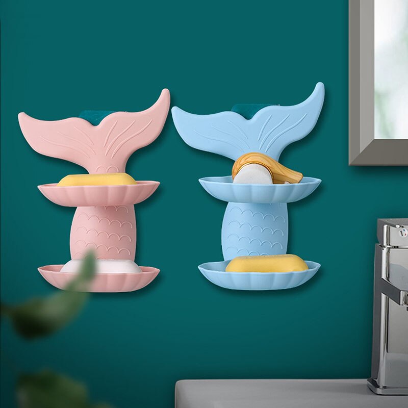 Syrenka kształt podwójna warstwa mydelniczka mydelniczka bez śladu samoprzylepne mydelniczka mydelniczka ścienna akcesoria łazienkowe