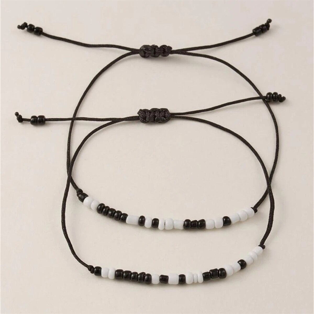 Trendy jeg elsker dig morsekode sorte og hvide risperler 2 flettede justerbare pararmbånd pulseras mujer brazaletes