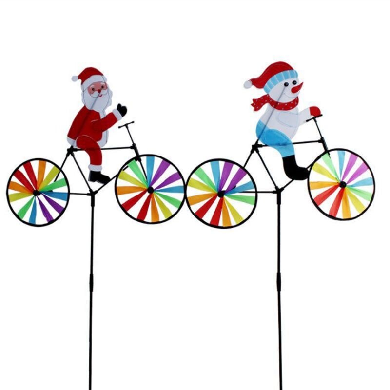 3d store snemand julemanden på cykel vindmølle vind spinner whirligig yard haveindretning jul