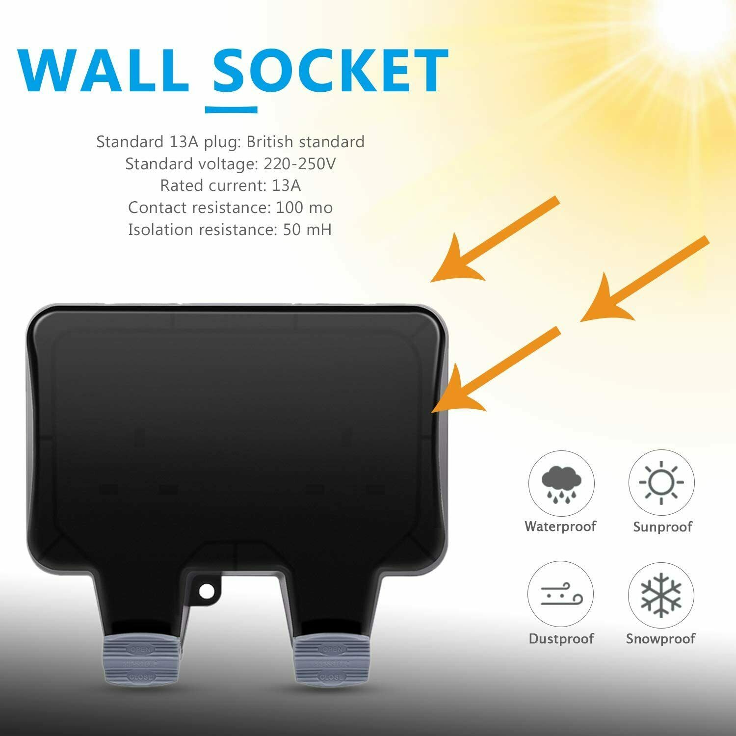IP66 Weatherproof Waterproof Outdoor BOX Wall Socket 13A Double Universal / UK Switched Outlet With USB Charging Port