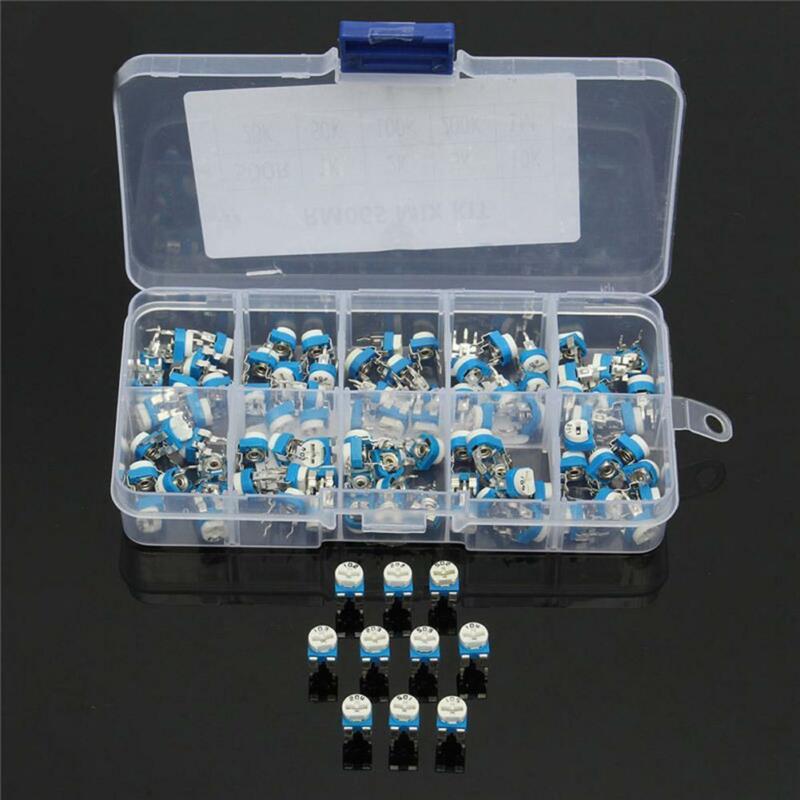 100pcs/lot 10 specifications (500ohm~1M) blue and white adjustable resistance resistor kit 6MM classification box set
