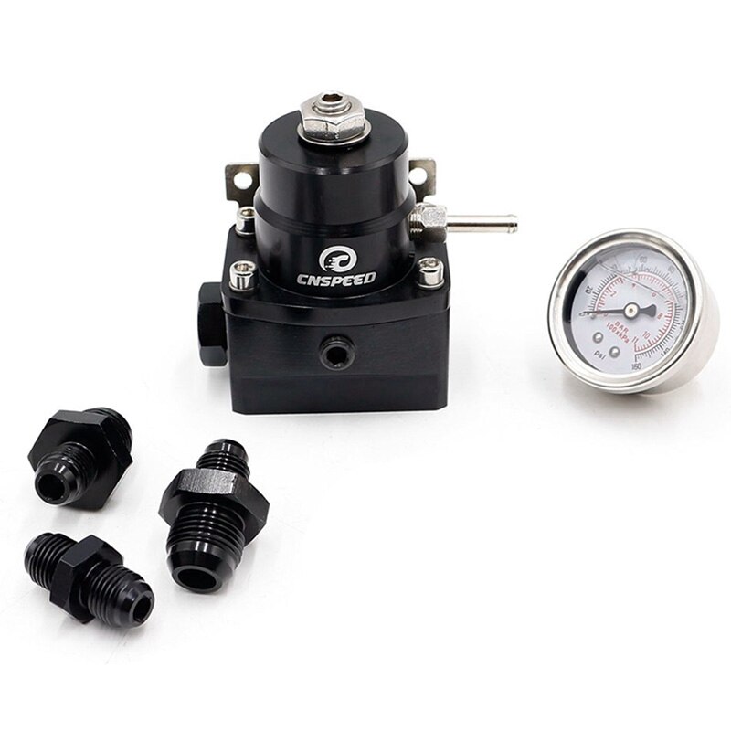 CNSPEED Fuel Pressure Regulator Kit AN8 High Pressure Fuel Regulator -8AN 8/8/6 EFI Fuel Pressure Regulator with Gauge