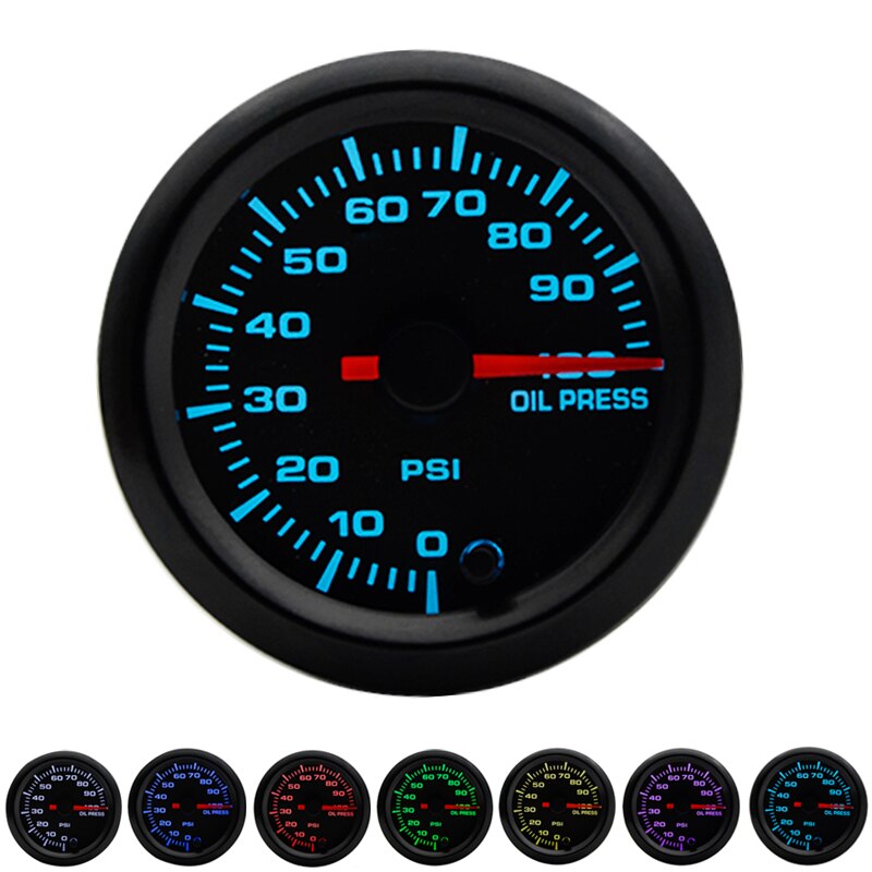 2" 52mm 7 Farben LED Schub/Wassertemperatur/Öltemperatur/Öldruck/Voltmeter/Luftkraftstoffverhältnis/ETT/Tachometer U/min Autoanzeige + Messgerät Hülsen: MULTI