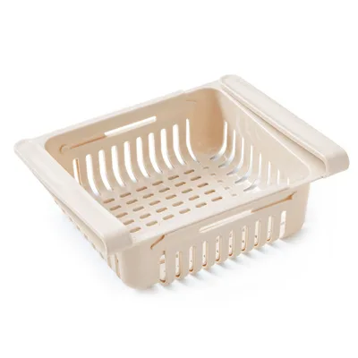 Koelkast Rresh Pull-Out Organizer Intrekbare Keuken Organiseren Opbergdoos Groente En Ei Opslagmand: Beige