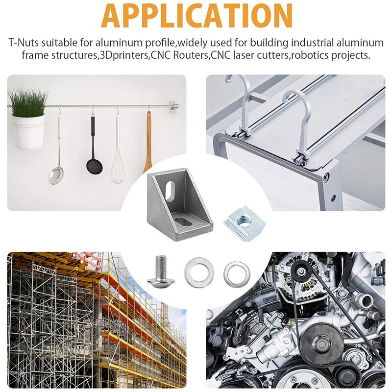 22Set Aluminum Profile Connector Set for Series Aluminum Extrusion Profile W Slot 6mm, Include 22Pcs Corner Bracket