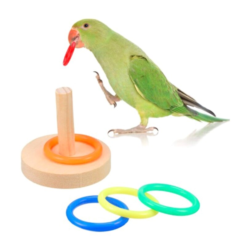 8 Piece Bird Training Toy Set - Wooden Blocks, Basketball & Stacking Rings For Parrots & Budgies
