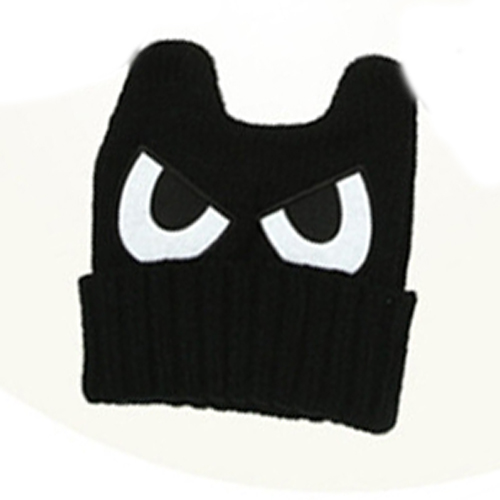 Baby Hats Knitted Autumn Winter Baby Caps For Boys Girls children knitted skullies wool cap eyes baby warm hat horn: Black