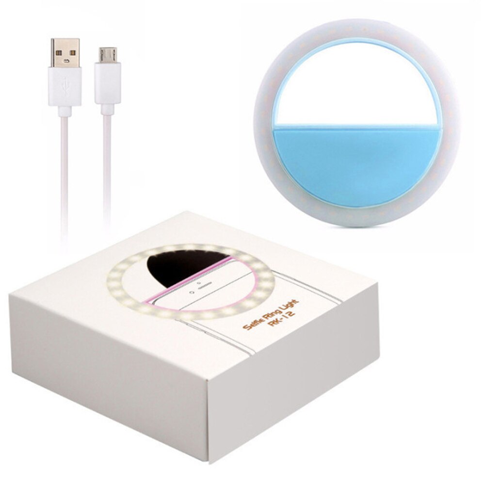 Oplaadbare Zelfontspanner Led Ring Flash Light Ring Klem Usb Opladen Voor Telefoons Voor Iphone Samsung Sony Smartphones: Blauw