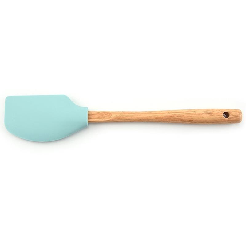 Justdolife 1Pc Keuken Bakken Spatel Siliconen Houten Handvat Schraper Spatel Gebak Spatel Bakken Tools Accessoires: Cyan