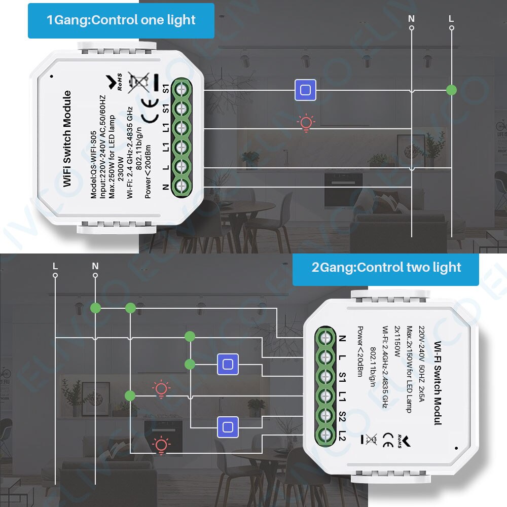Wifi Smart Switch Module 1 Gang/2 Gang Two Way 10A 2300W Tuya Smart Leven App Afstandsbediening groep Controle Timer Werkt Met Alexa