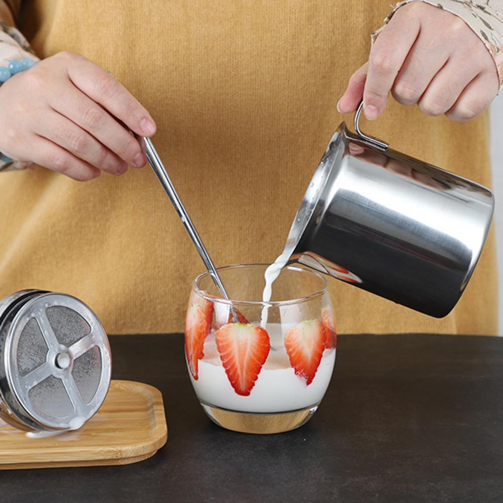 400/800ml Milchaufschäumer mit Griff Schaum Hersteller Rühren Tasse Becher Doppel Gittergewebe Edelstahl Leichte Latte Hersteller für Küche