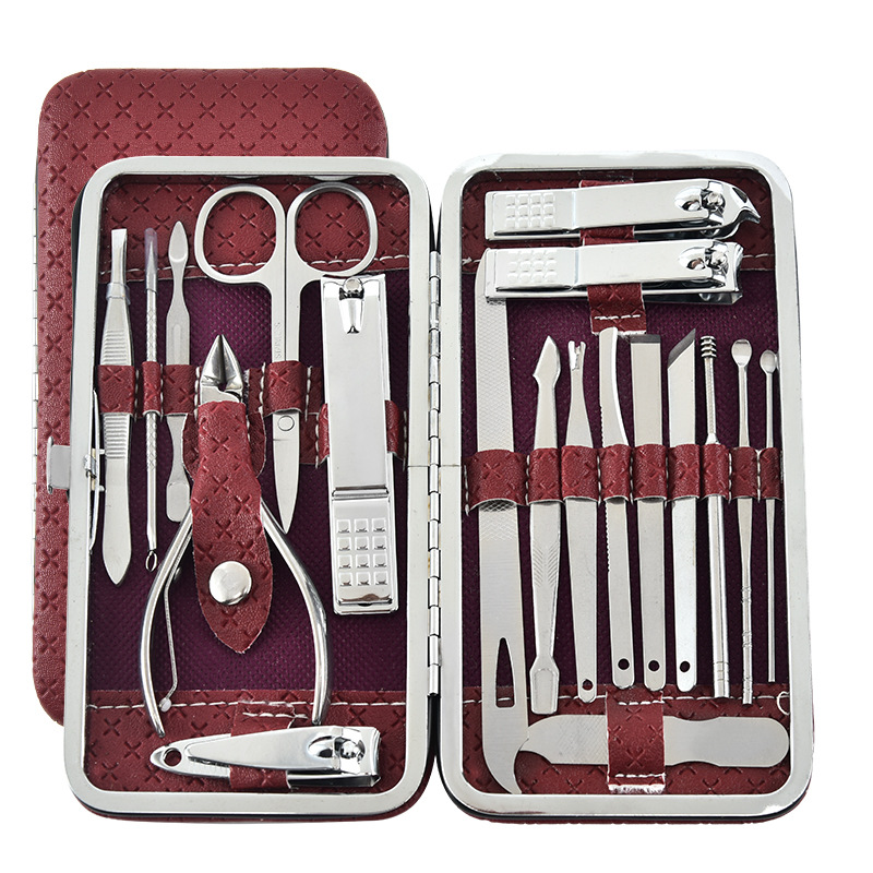 19pcs/set Pruning Nail Clippers Cutting Pliers Set Single Nail Groove Pedicure Inflammation Dead Skin Clipper Tool Home Tool: Red