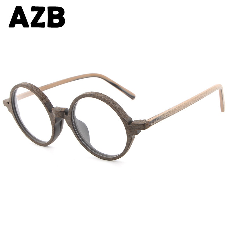 AZB retro drewniane oprawki okularów ramki okrągłe oprawki okularowe mężczyźni kobiety drewniane przezroczyste klosze oprawki robić okularów robić czytania HB024