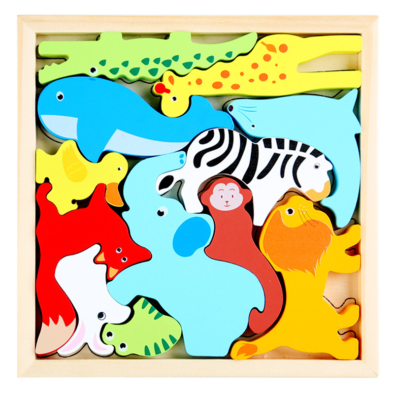 Cartoon Dier 3D Puzzel Hout Speelgoed Voor Kinderen Baby Hand Greep Board Groente-en Voertuig Houten Puzzels speelgoed: Forest animals