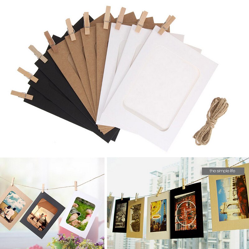 10pcs DIY Photo Frame Paper Photo Wall Frame Hanging Picture Photo Frames For Pictures Album Rope Clip Home Decoraction FZH
