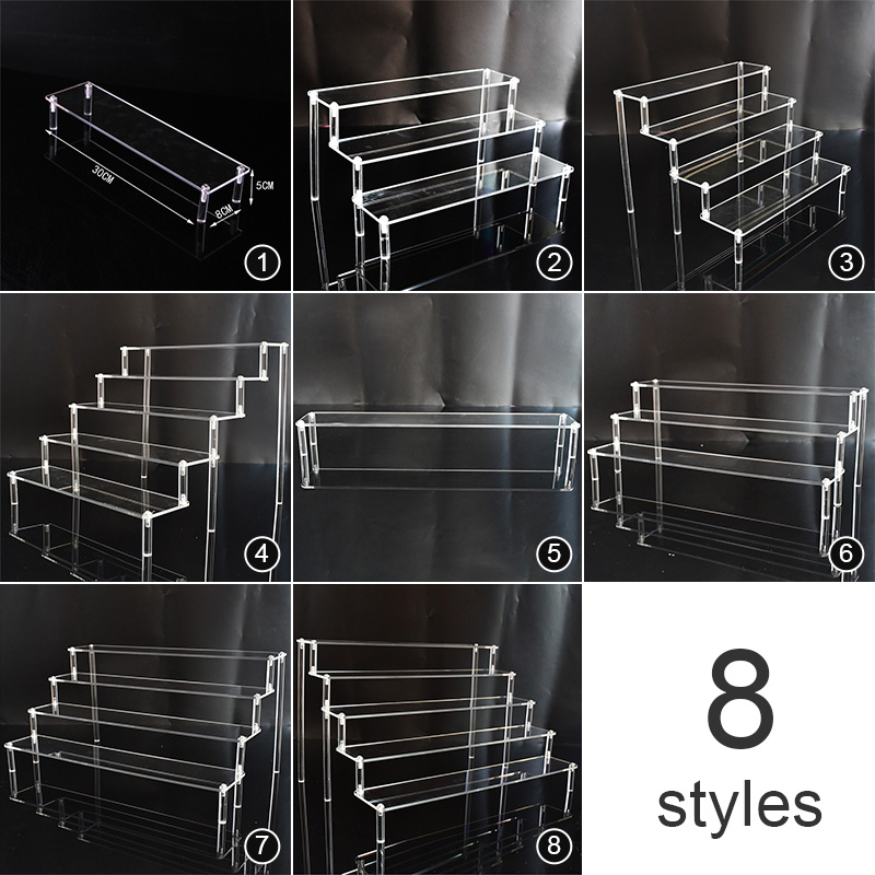 1-5 Tiers Acrylic Display Stand Jewelry Rack Shelf Doll Figure Collection Storage Rack Home/Shop Counter Display Ladder Shelf