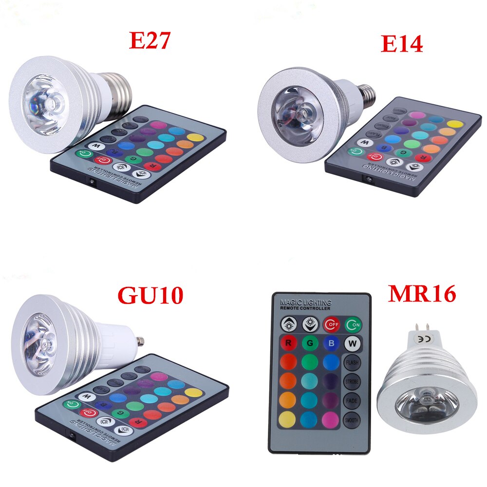 3 w E27 E14 GU10 MR16 Met Geheugen RGB LED Lamp 16 Kleur Spot IR Controller AC85-265VDC12V Led Spot Lamp voor Party Decoratio