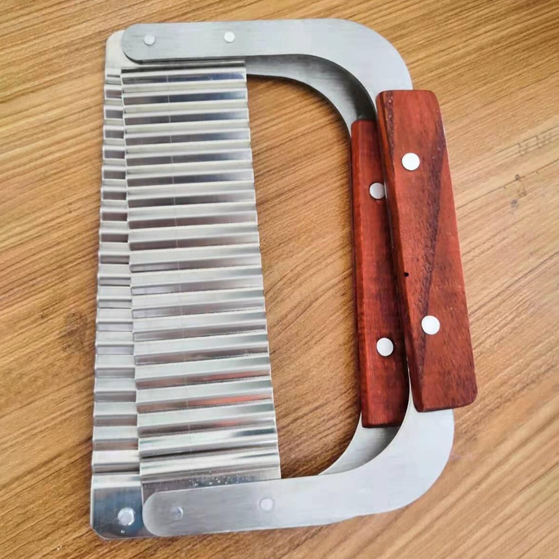 Stainless Steel Crinkle Cutting Tool Potatoes Chips Cutter Carrot Slicer With Wooden Handle Food Vegatable Cutting Knife