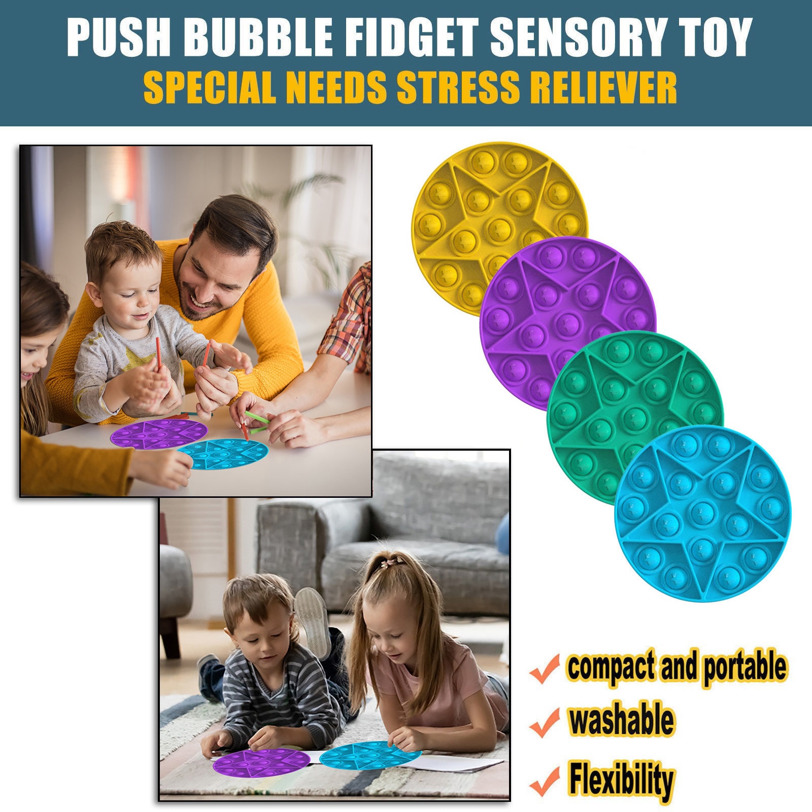 2Pc Popit Fidget Stress Speelgoed Push Bubble Fidget Zintuiglijke Speelgoed Autisme Speciale Behoeften Stress Reliever 2Pcs Toy Set fidget Spinner