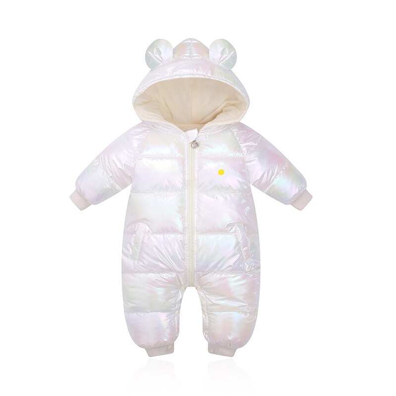 Winter Baby Overalls Newborn Boy Girl Thick Warm Rompers Hooded Jumpsuit Waterproof Snowsuit Winter Baby Clothes: Ivory / 90