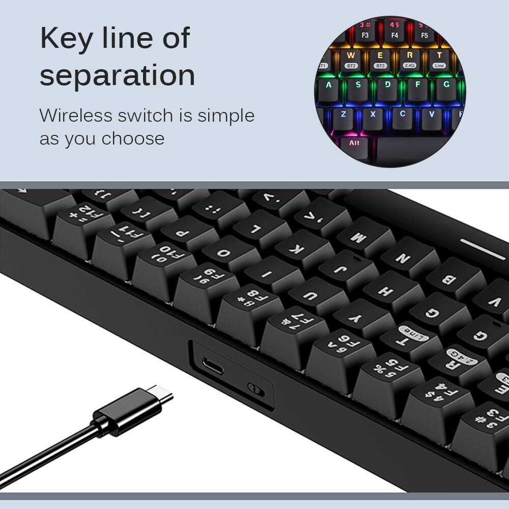 68-Key Player Keyboard Wireless Bluetooth Type-C RGB Backlit Wired Mechanical Gaming Keyboard LED Backlit Mechanical Keyboard