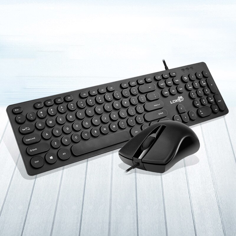 Punk Retro Keyboard And Mouse Set Punk Keyboard Round Keycaps USB Wired Office Trend keys Keyboard And Mouse Kit: Black