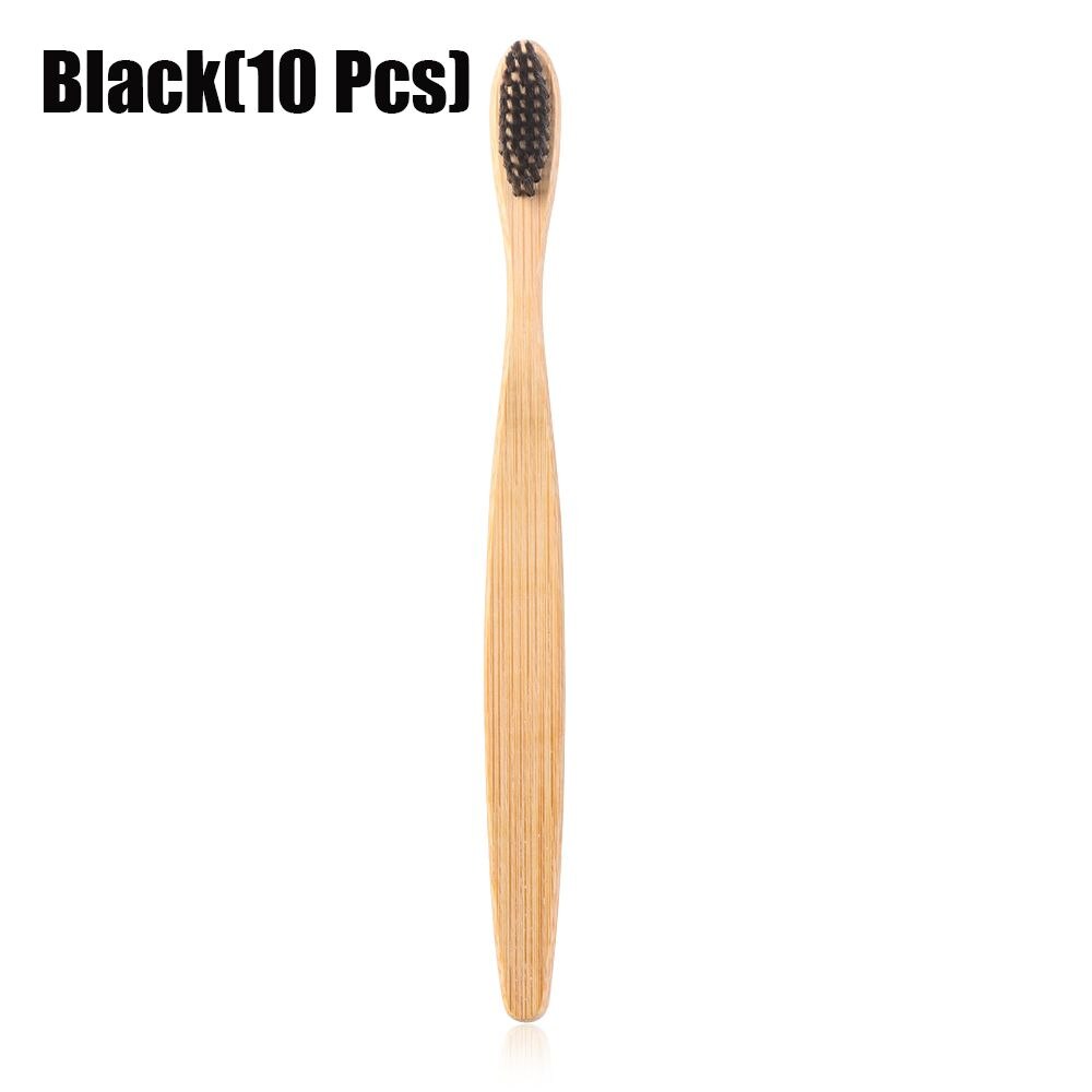 Adult Bamboo Toothbrush Soft Fibre Hair Wooden Teeth Brush Rainbow Multi-colors Eco-Friendly Oral Care Bamboo Products: Black (10 PCS)