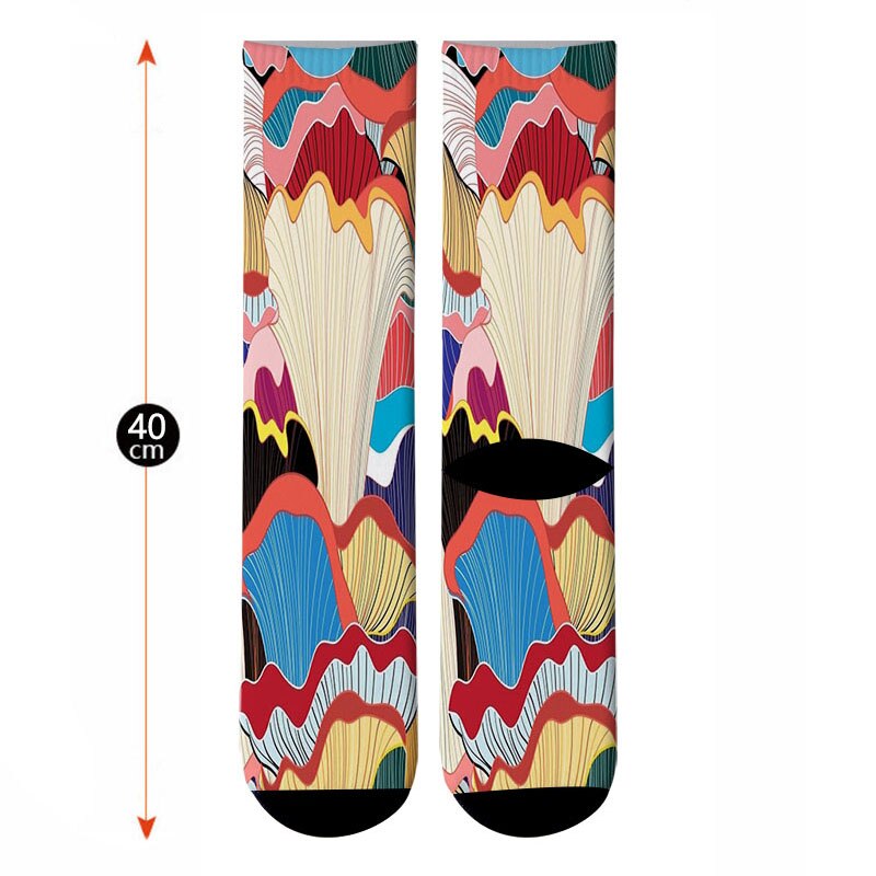 3D Printed Japanese Colorful Paint Crew Socks Men Japanese Ukiyoe Long Socks Paint Wave Flowers Men's Dress Tube Socks