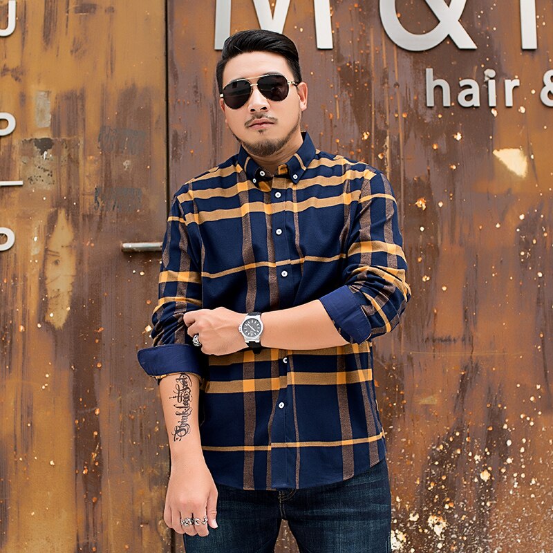 8XL 6XL Neue herren Hemd Langarm Kariertes Hemd Herren Kleid Hemden lässig Geschäft Stil Hemden 100% baumwolle