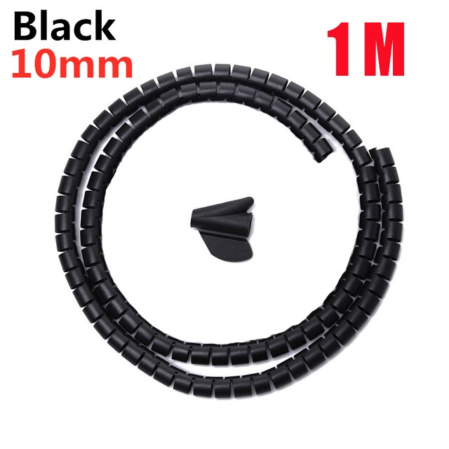 2/1m weiche, flexibel spiralkabelorganisatoren, aufbewahrungsrohre, kabelschutz, kabelaufwickler, schreibtisch-kabelclips, zubehör: 10 mm x 1m schwarz