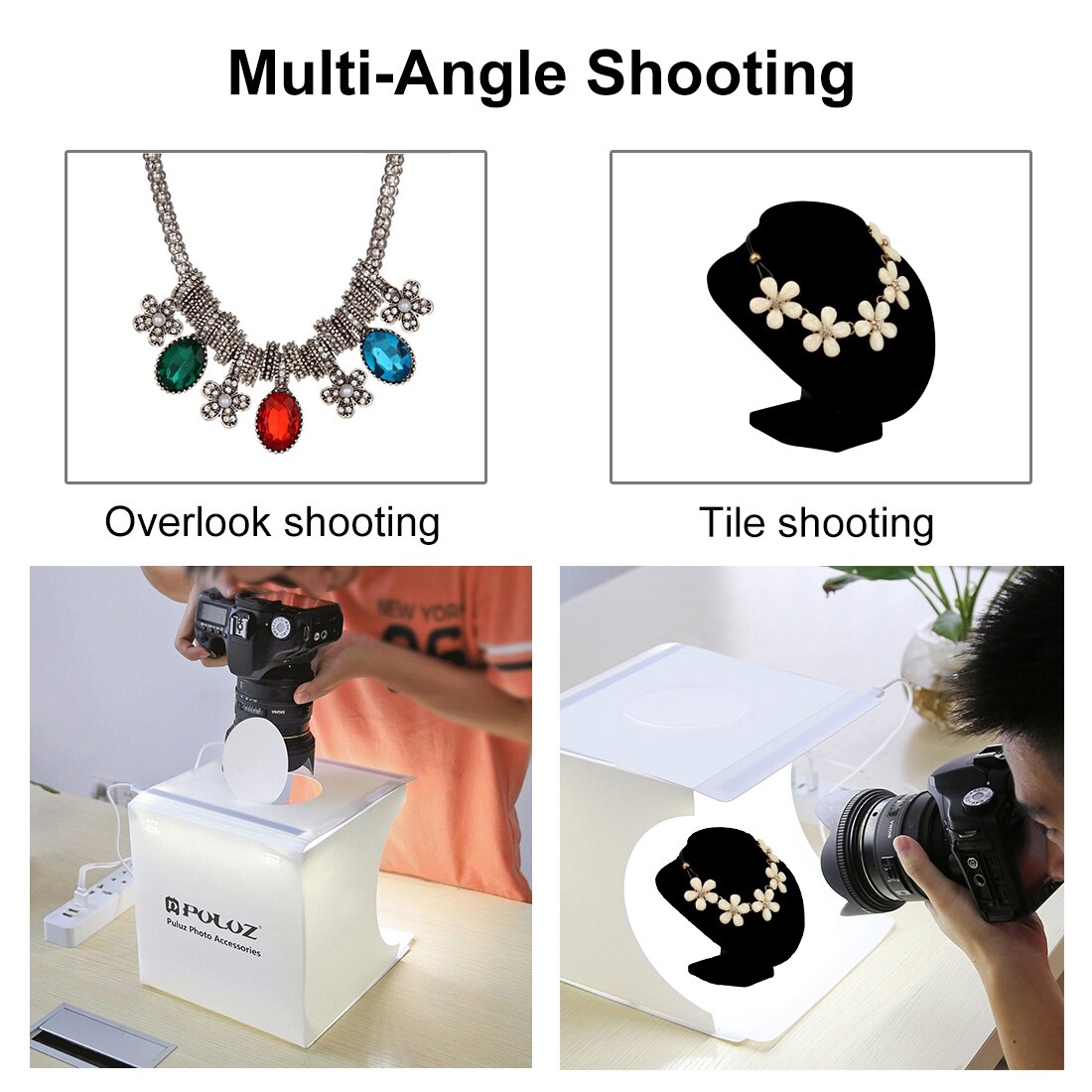 PULUZ Mini Folding Lightbox Photography Studio Softbox with 6 Color Backdrops 2 Panel LED Light Background Kit for DSLR Camera