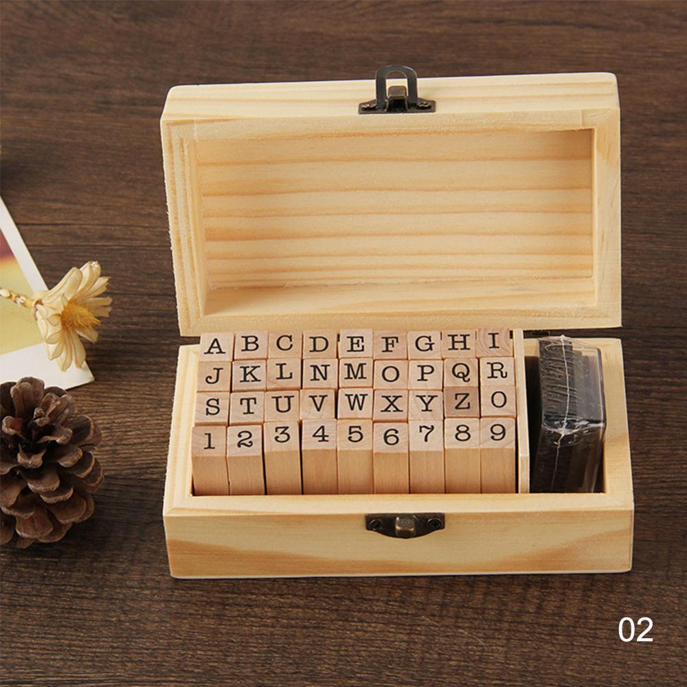 36 stk retro træ stempel sæt vintage bogstaver tal træ stempel sæt dagbog scrapbog planlægger dagbog stempel skole forsyninger: 02