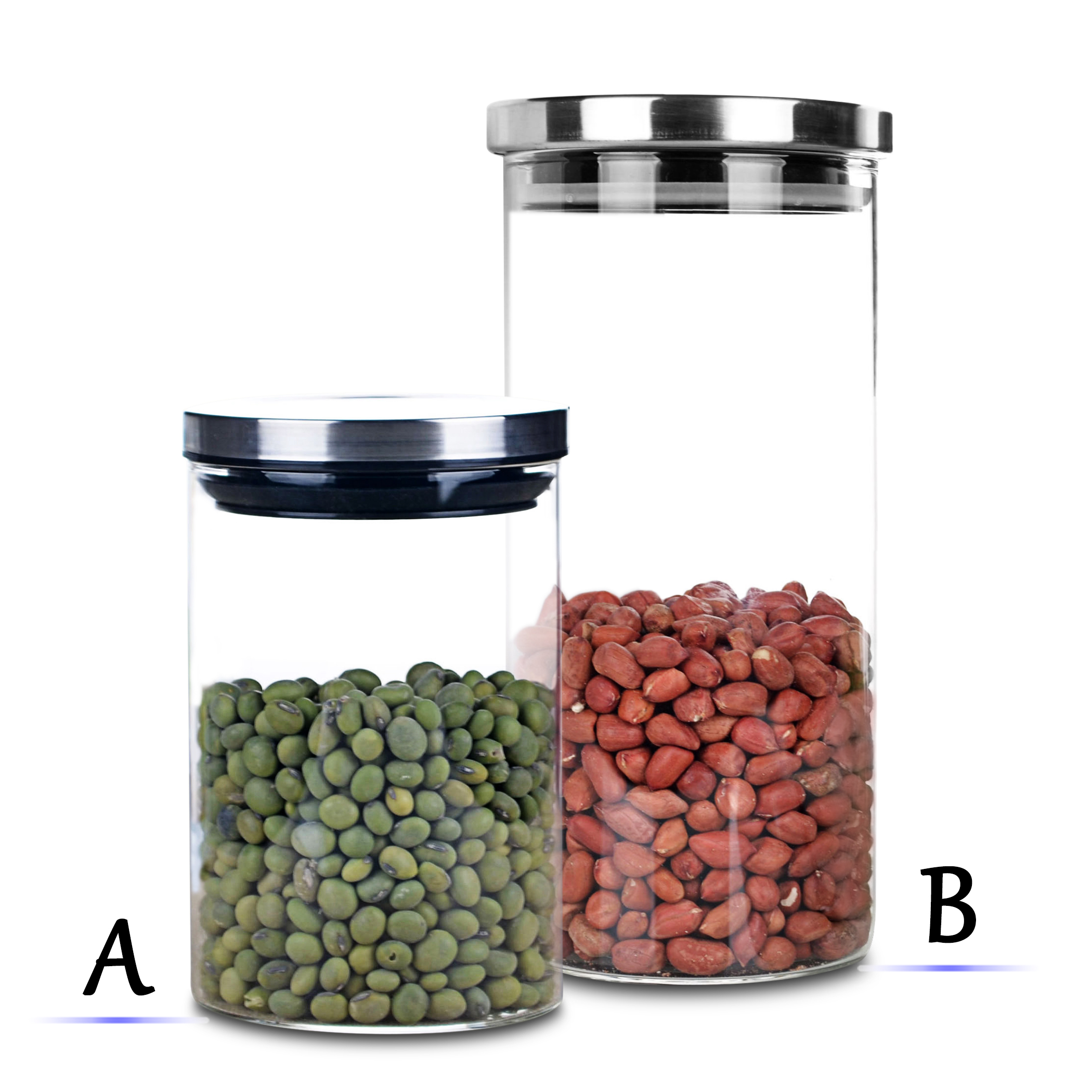 Glass Pantry Organization and Storage Jars Kitchen Food Containers w/ Stainless Steel Lid