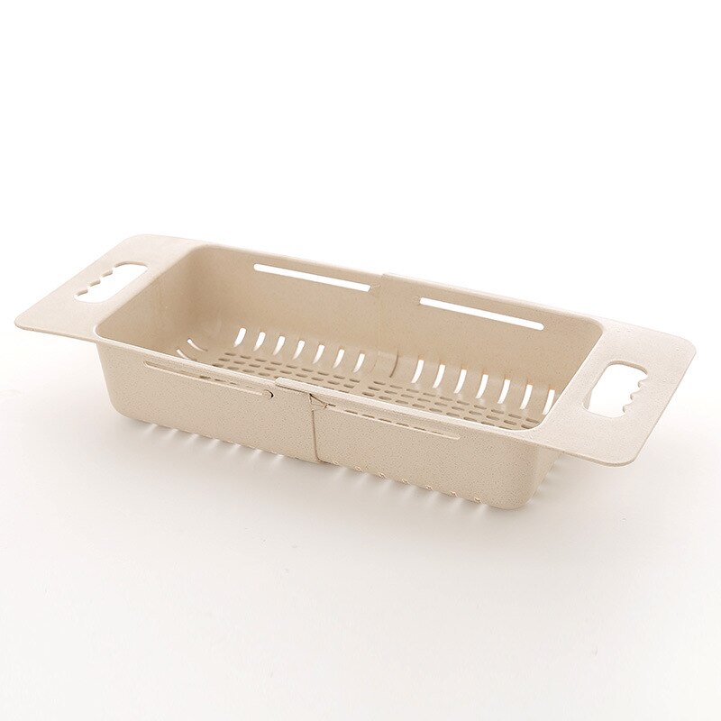 Évier Végétale Réglable Porte-Fruits Plat Séchage Grille Paille Vidange Panier De Rangement De Cuisine Vaisselle Rack De Stockage Panier de Lavage: Beige