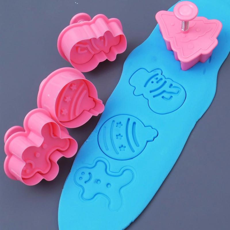 4 Stuks Cookie Stempel Biscuit Mold 3D Cookie Plunger Cutter Diy Bakvorm Gingerbread Thuis Kerst Cookie Cutters Bakvormen