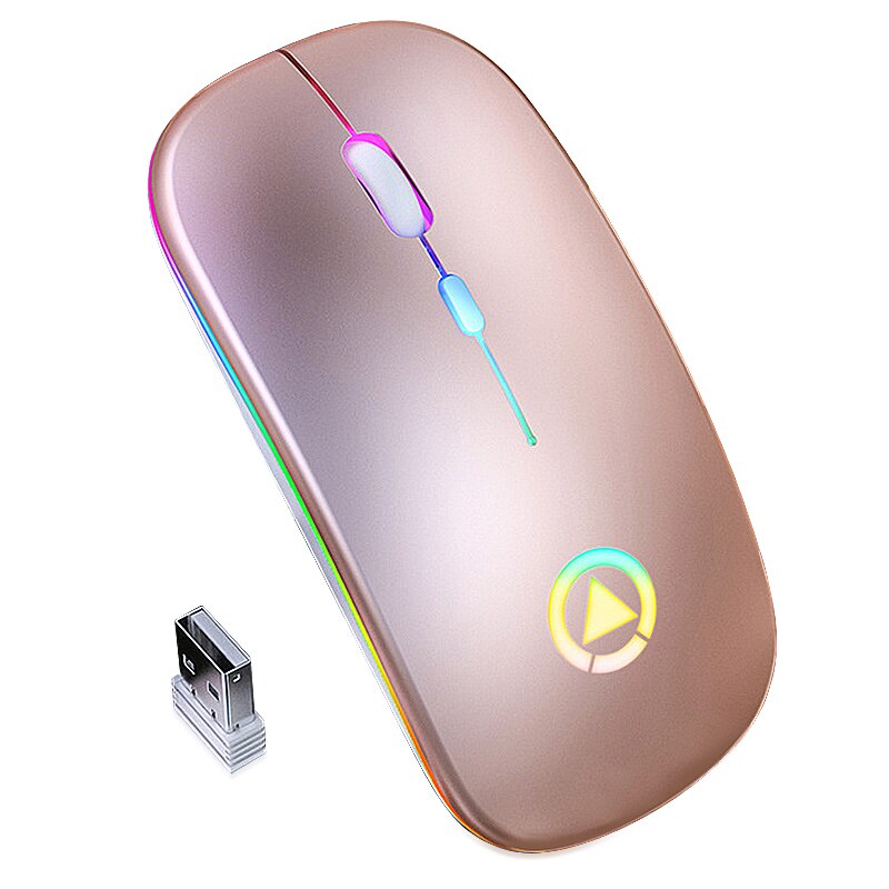 Draadloze usb-muis, rgb-computermuis, stille pc-oplaadbare ergonomische muis met led-achtergrondverlichting, optische usb-muis voor pc en laptop.: Goud
