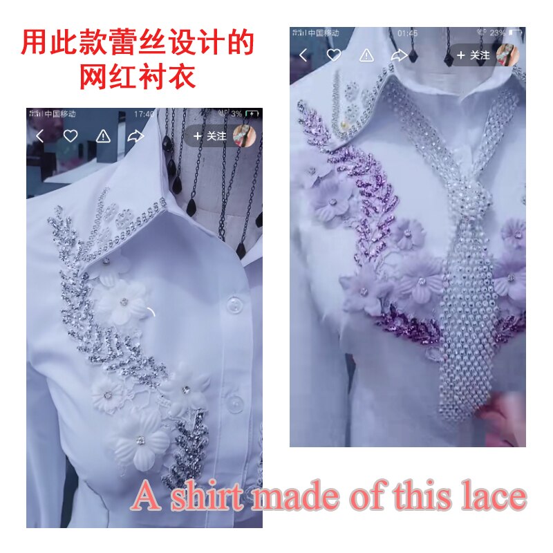 1 par hvid lilla blå blonder stof blomster motiver applikationer broderi sy patch kjole bluse tøj ornament