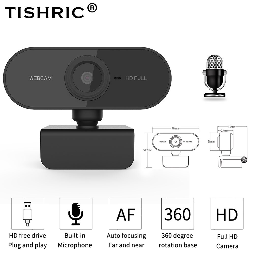 TISHRIC USB 1080P Webcam Auto Focus 2 Megapixel Web Camera With Microphone PC Camera Full HD 1080P Web Cam Computer Camera